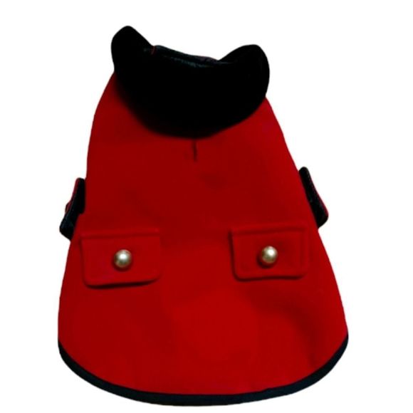 Red with Black Faux Suede Collar Madeline Inspired Dog Coat Gold Buttons…